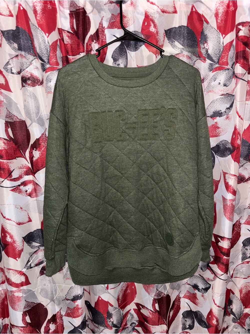 Quilted Crewneck Sweatshirt in Olive Green - Picture 1 of 4
